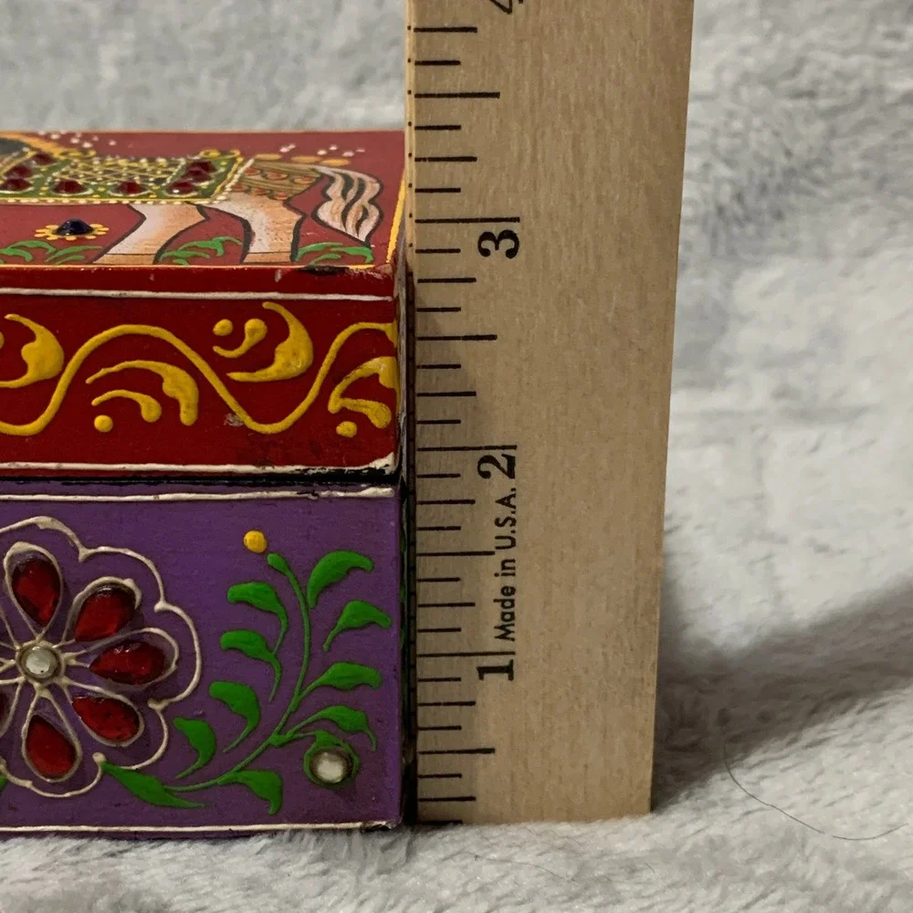 World Market Hand Painted Horse Jewelry Trinket Box Mango Wood India Gem Accents